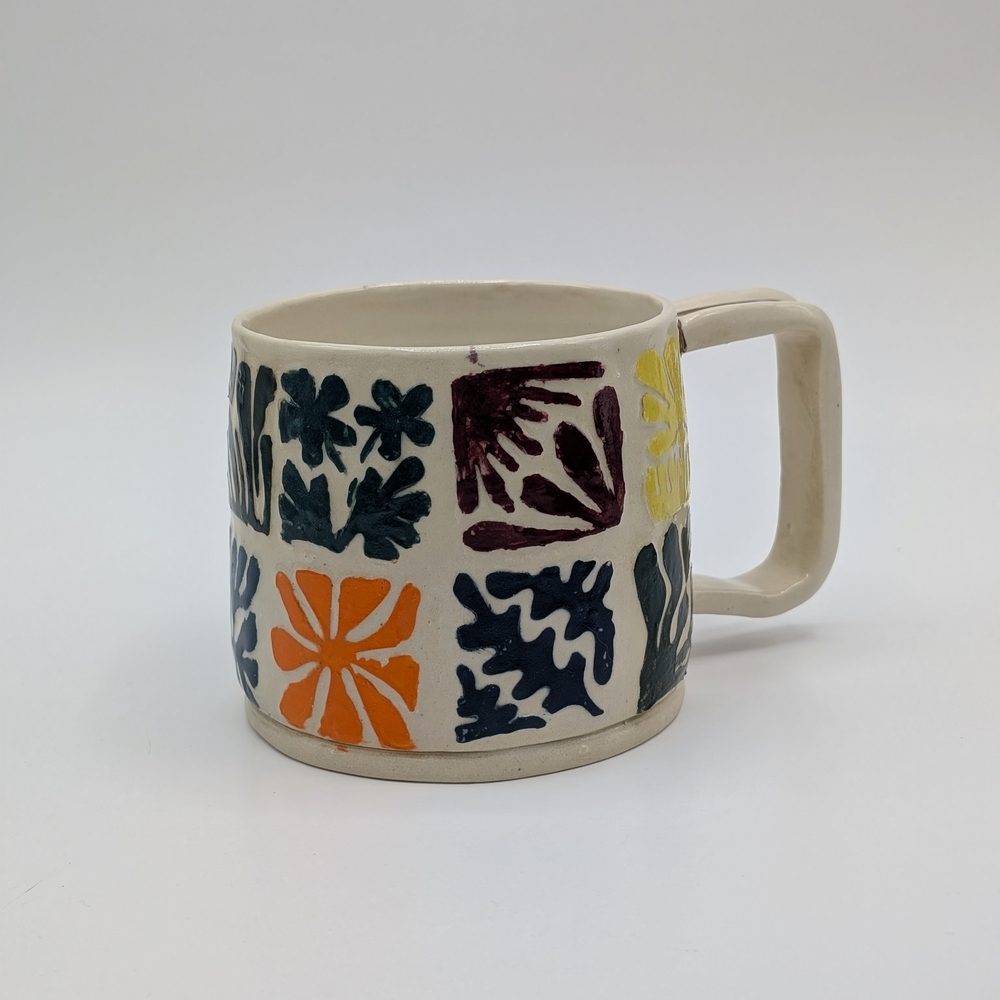 Handmade Ceramic Mug With Retro Floral Designs Handmade Pottery Ceramic Mug
